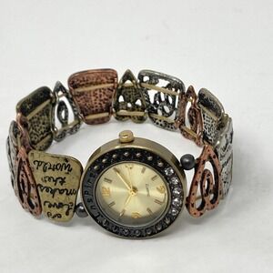 Inspirational Watch Women Tri Tone Love Angels Stretch Band New Battery 6.75"